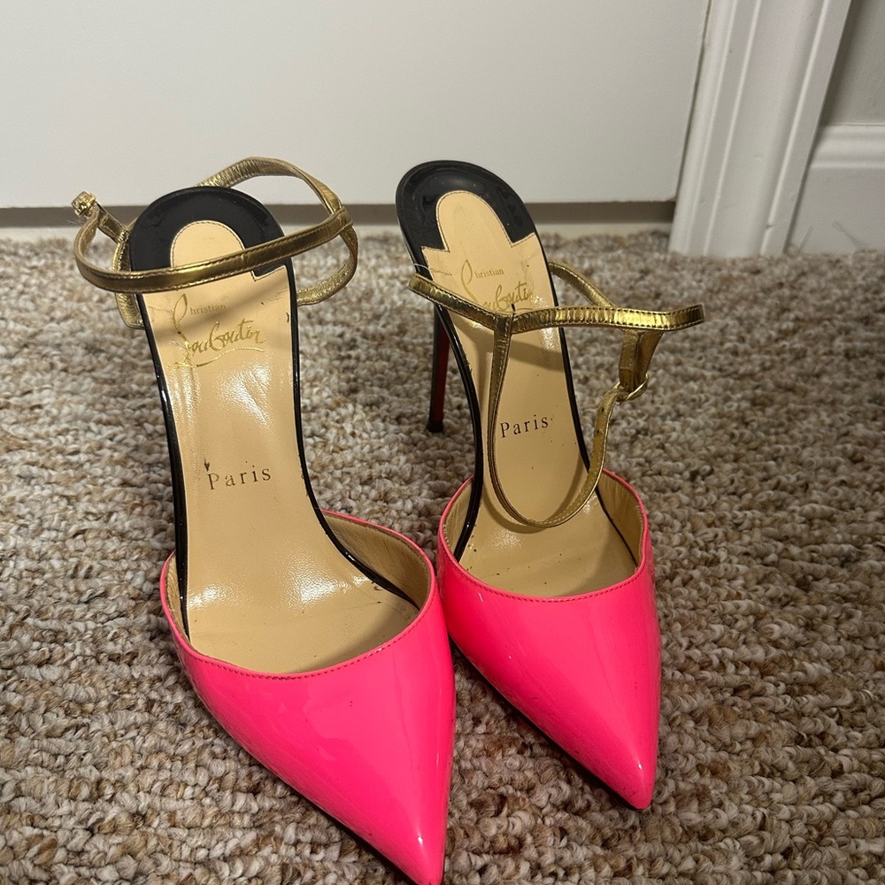 Christian Louboutin Neon Pink and Gold Stilettos
